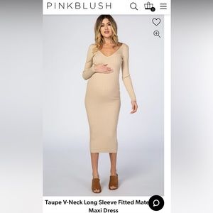 Taupe long sleeve maternity sweater dress